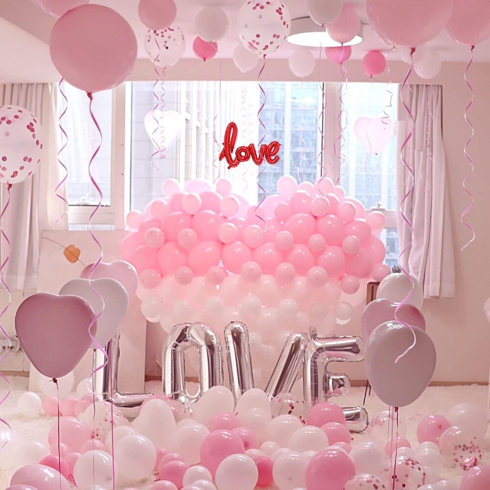 315PCS Pink Heart Balloons with Rose Petals Mother Day Proposal Party